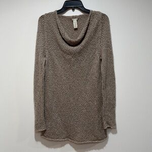 White + Warren‎ Drape Neck Cotton Mohair Knit Sweater Large L Taupe Fall Staple